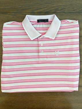 G/FORE Pink & White Striped Polo Shirt Size M